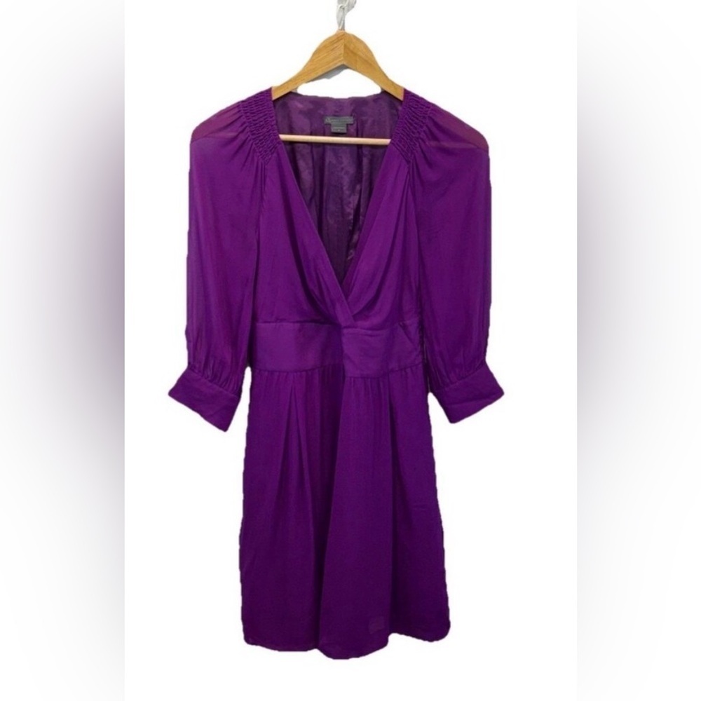 Armani Exchange AX  Amethyst Purple Silk Chiffon Wrap Mini Dress Sz 4 pockets